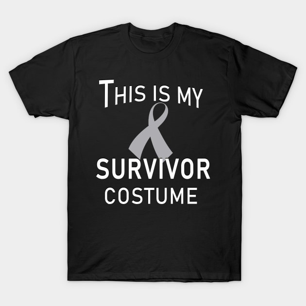 Brain Cancer Grey Ribbon Survivor Halloween Costume T-Shirt by Scarebaby